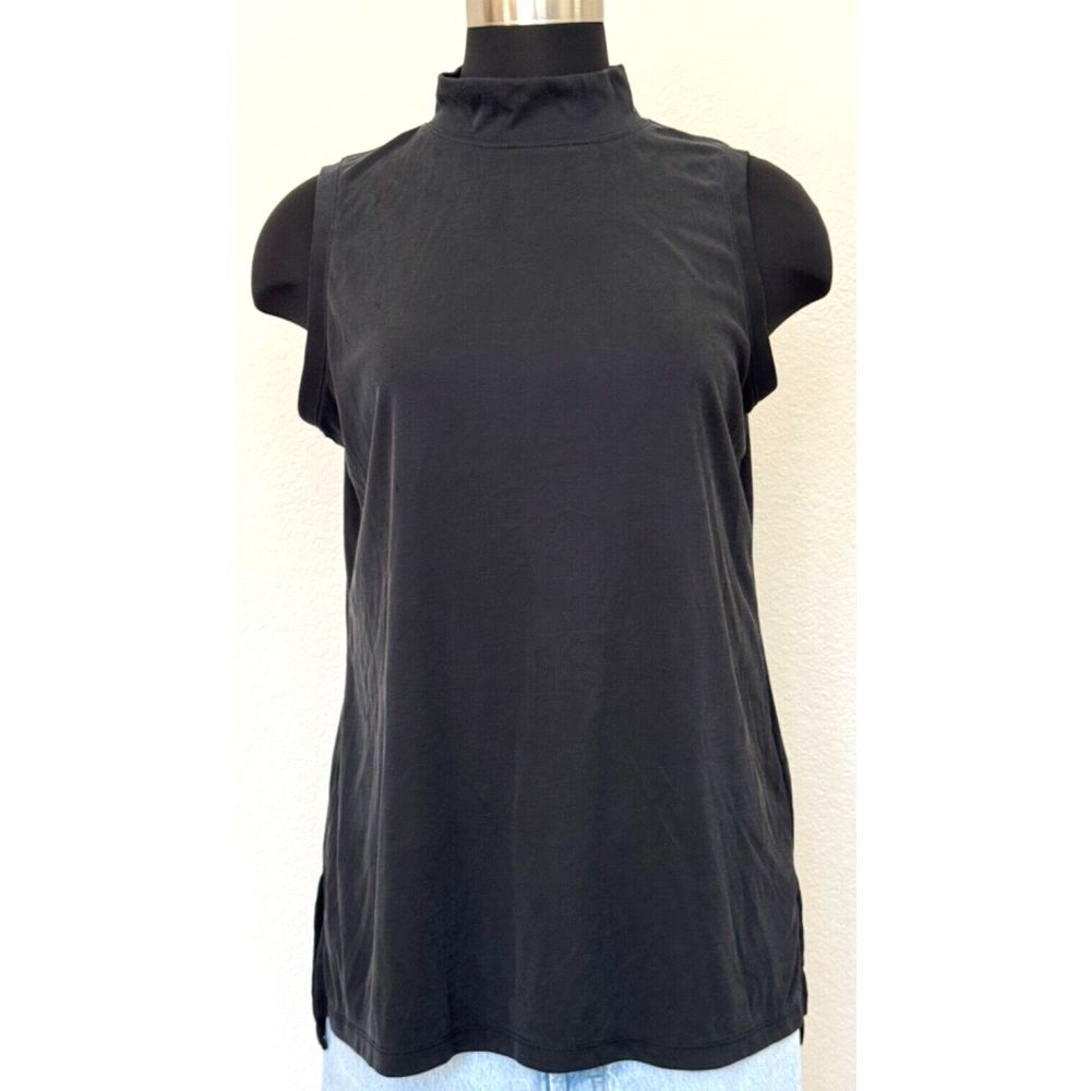 Banana Republic‎ Mock Neck Blouse Womens Medium Black Sleeveless Stretch Casual